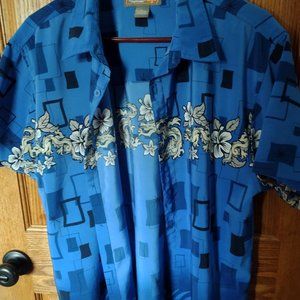 Men's XL Blue Urban Pipeline Floral Dragon Print Hawaiian Shirt